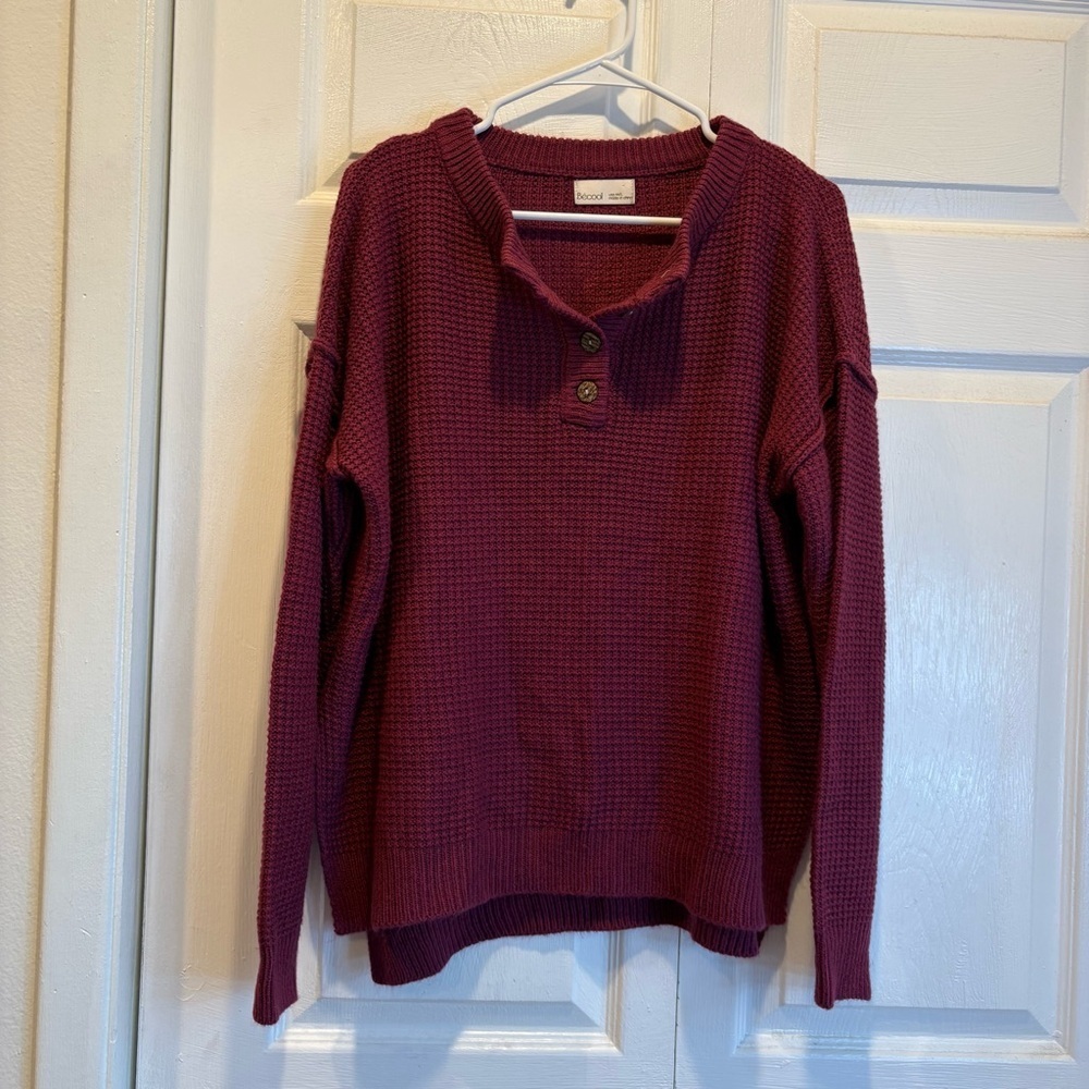 Becool Maroon Waffle Knit Long Sleeve Sweater - Size M/L